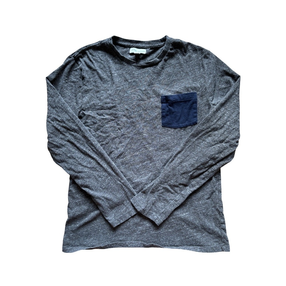 J. Crew Mens Cashmere Blend Pocket Tee Crew Neck Long Sleeve Size M Gray Brown
